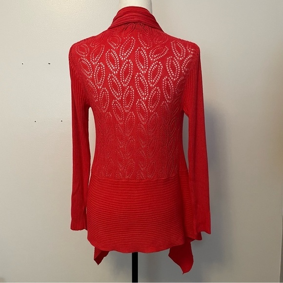 Coral Coloured Long Open Cardigan Open work Knitting - Picture 4 of 16